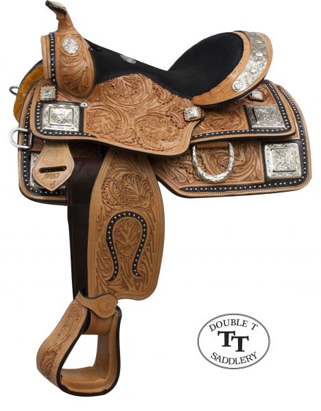 Double T 8" Pony Youth SHOW SADDLE Engraved SILVER Fully Tooled Leather SQHB