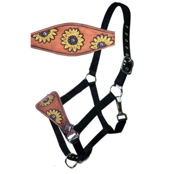 Showman Leather Bronc Halter w/ Hand-Painted Sunflower Design