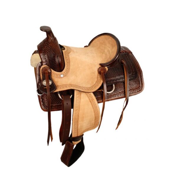 13" Double T Hard Seat Roper Style Saddle Basketweave Tooling