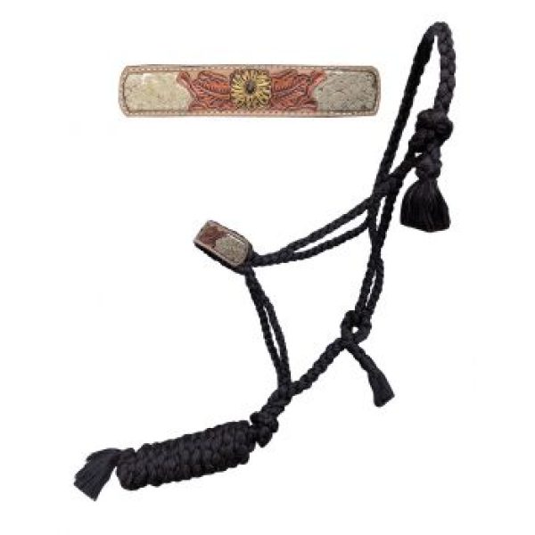 Showman® Woven Black Nylon Muletape Halter & Hand Painted Flower On Glitter Inlay Snakeskin Noseband