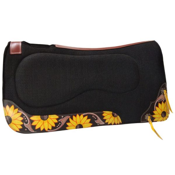 Showman 32"x31" Black Felt Built Up SADDLE PAD Hand Painted SUNFLOWER Wear Leathers