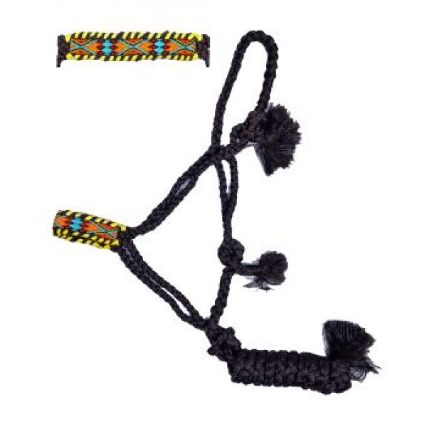 Showman Woven Brown Nylon Muletape Halter Southwest Beaded Noseband