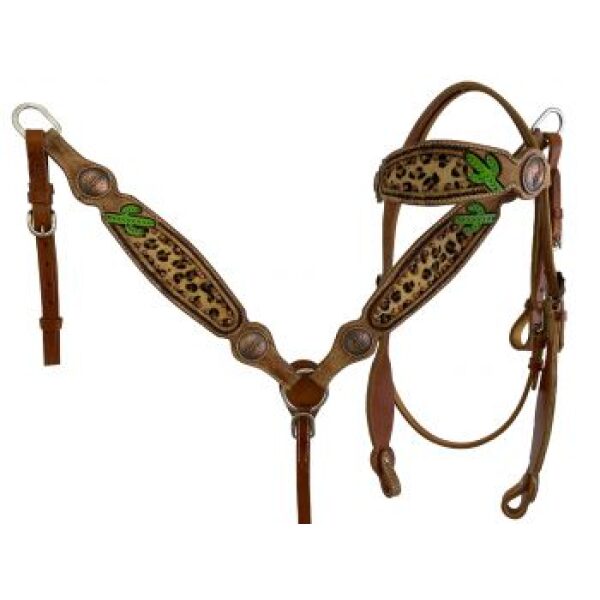 Showman Hand-Painted Cactus & Cheetah Browband Headstall & Breastcollar Set
