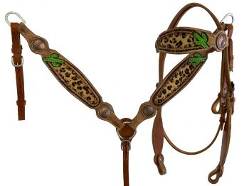 Showman Hand-Painted Cactus & Cheetah Browband Headstall & Breastcollar Set