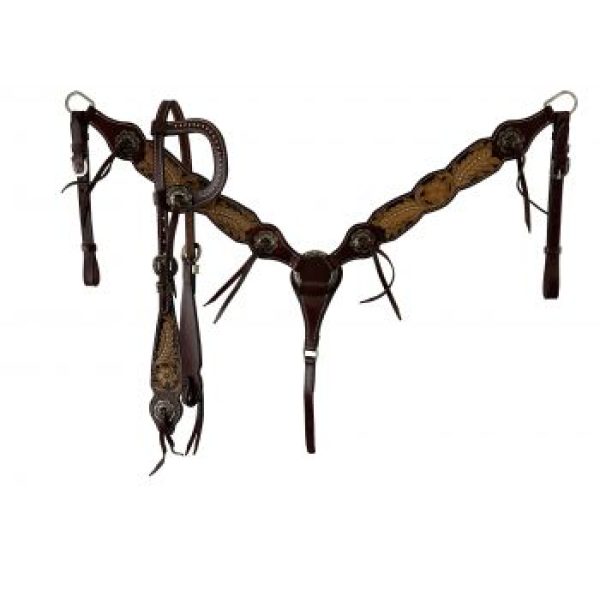 Showman® Floral Tooled One Ear Headstall & Breastcollar Set & Silver Beading & Cowboy Tie Accents
