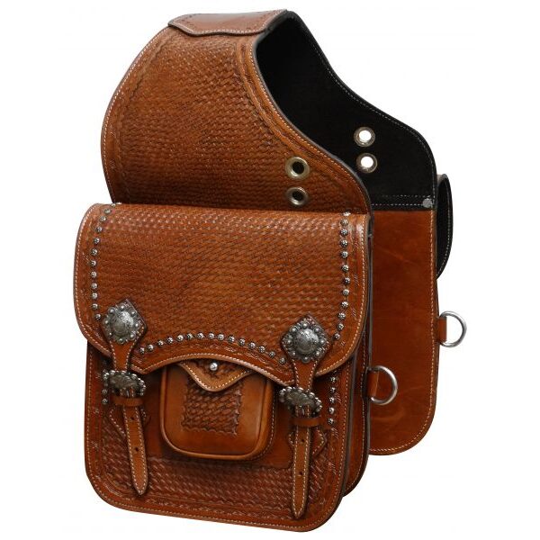 Showman Tooled Leather Saddle Bag Engraved Brushed Nickel Hardware