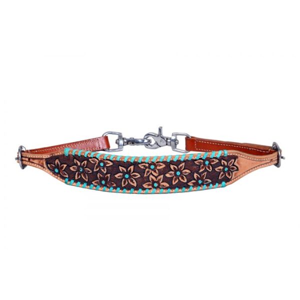 Showman Leather Wither Strap Tooled Flowers Teal Accents