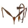 Showman Floral Tooled Design Browband Bridle & Breastcollar Set w/ Silver Bead Accents