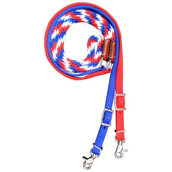 Showman Premium Braided Red, White, & Blue Nylon Contest Reins