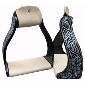 Showman Black Engraved Lightweight Twisted Angled Aluminum Stirrups