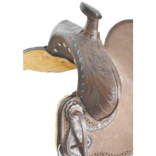 Double T ROPING Style SADDLE Hard Seat TURQUOISE Buckstitch & Chocolate Brown - Image 3