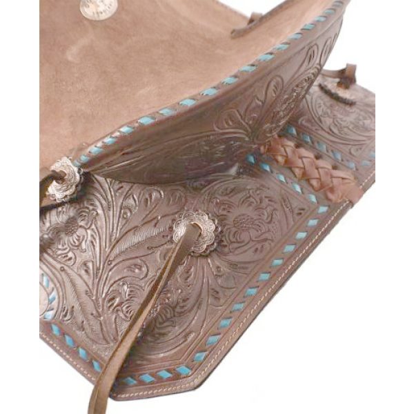 Double T ROPING Style SADDLE Hard Seat TURQUOISE Buckstitch & Chocolate Brown - Image 4