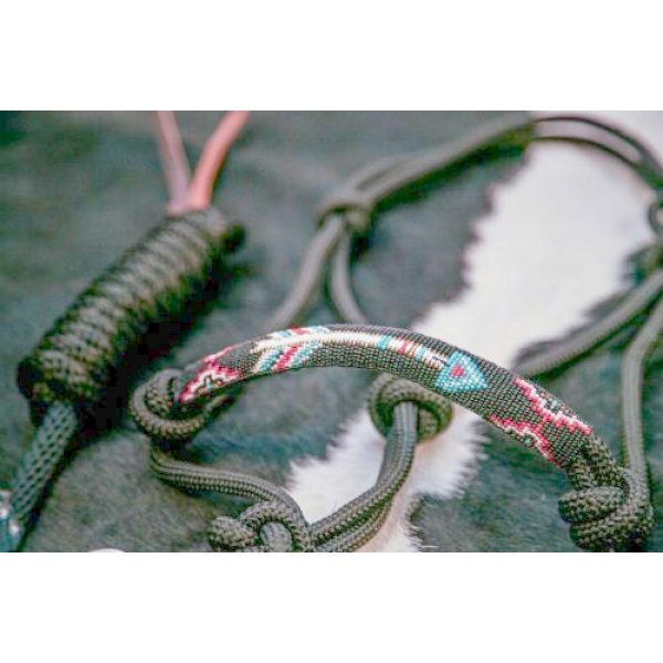 Showman Black ROPE HALTER & LEAD Turquoise Red Gold BEADED Arrow Noseband - Image 3