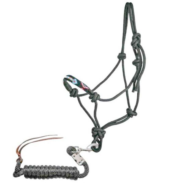 Showman Black ROPE HALTER & LEAD Turquoise Red Gold BEADED Arrow Noseband