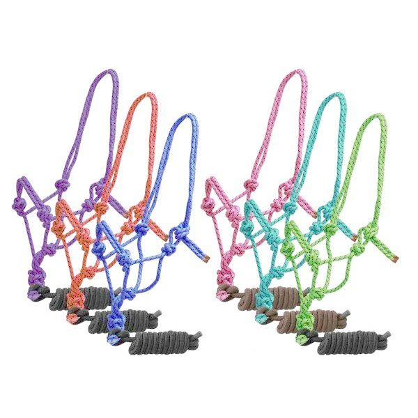 Showman Braided Nylon COWBOY KNOT ROPE HALTER with 7.5' Removable LEAD