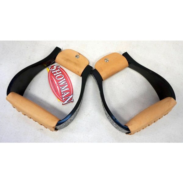Showman Engraved Black Aluminum STIRRUPS 5" Wide 3" Neck Light Leather Tread - Image 4