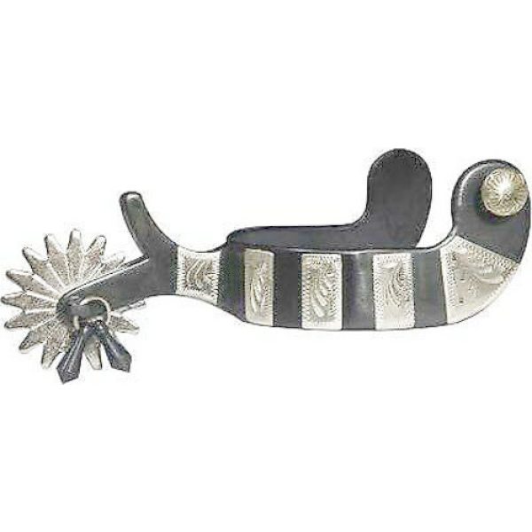 New Horse Tack SHOWMAN Black Steel Jingle Bob Spur with Engraved Silver Accents 
