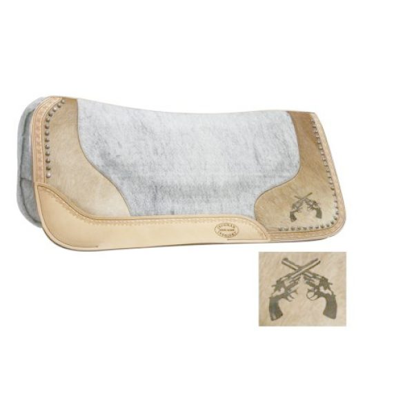 Showman  SADDLE PAD Laser Etched CROSSED GUNS Hair on Cowhide Felt Bottom