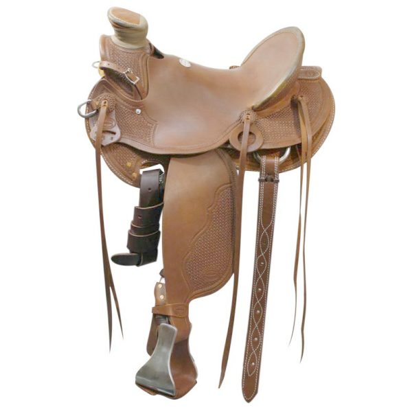 Showman Wade Tree ROPER SADDLE FQHB Leather Tread Aluminum Stirrups *WARRANTY