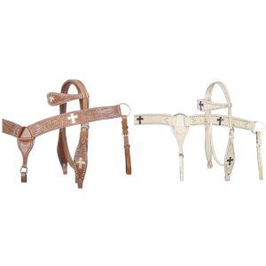 Cut Out Hair on Cowhide CROSS Leather Browband Bridle Breastcollar & Reins SET 
