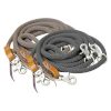 Showman 11' Round Braided Nylon DRAW REINS Tied Leather Ends & 4 Scissor Snaps