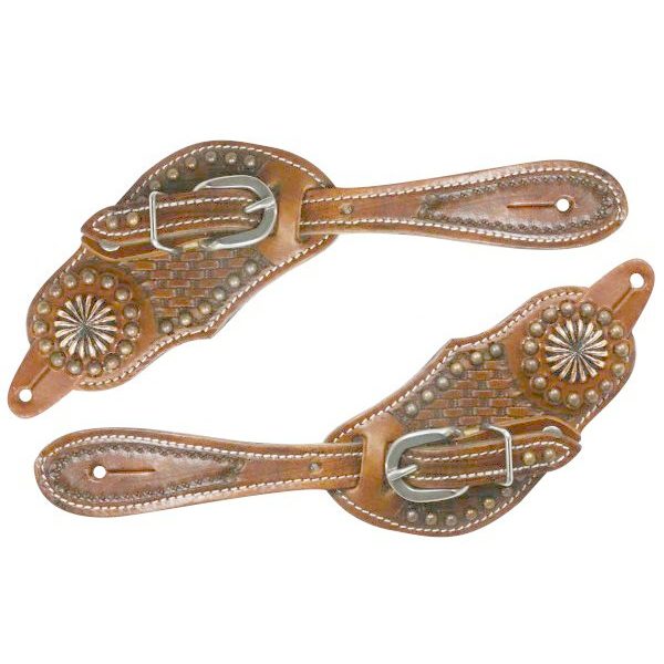 Showman Copper & Basket Weave Tooled Leather SPUR STRAP Adjustable 7" -8" YOUTH