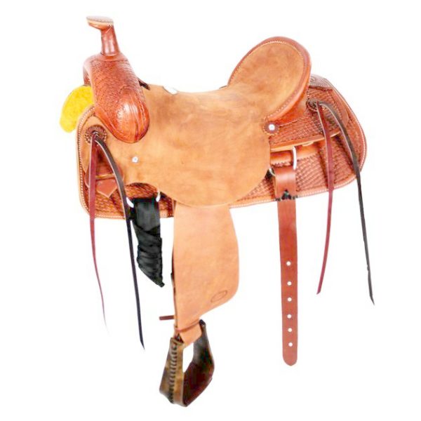 Leather Floral Basket Weave Tooled Rancher Horse Saddle Tack Hard Seat Rough Out