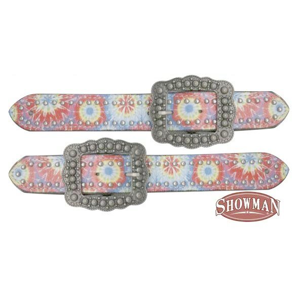 Showman LADIES Size BELT Style Leather SPUR STRAPS TIE DYE Print & Large Buckles