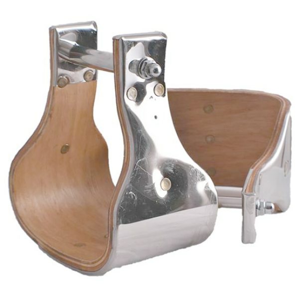 Showman Polished Stainless Steel Covered WOOD BELL STIRRUPS with 4" Tread