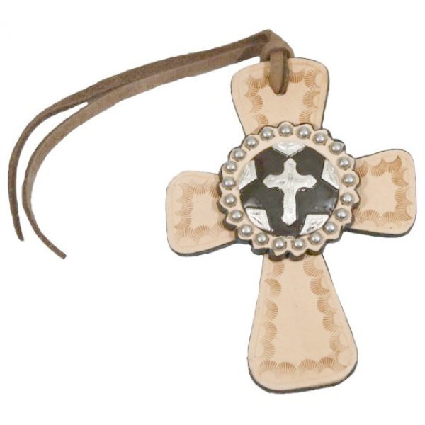 Showman SILVER CROSS Concho SADDLE TIE ON Scalloped Tooled Leather