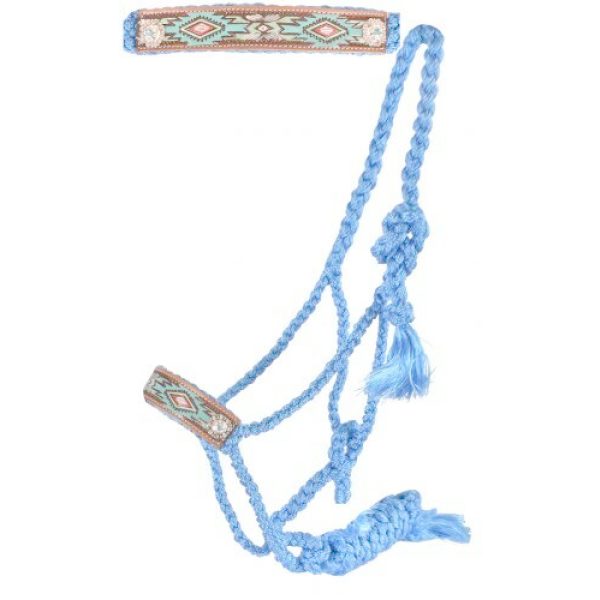 Showman Woven BLUE Nylon MULE TAPE HALTER with Painted AZTEC Leather Noseband