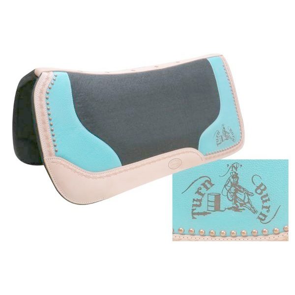 Showman Branded TURN N BURN 32" x 31" x 1" TURQUOISE & Black Felt SADDLE PAD