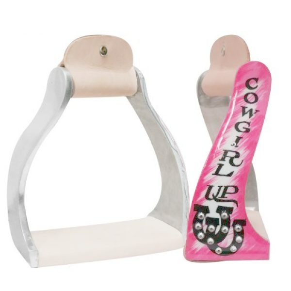 Showman COWGIRL UP Painted Design LIGHTWEIGHT ALUMINUM Twisted & Angled STIRRUPS