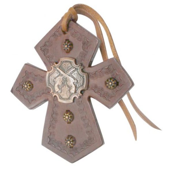 Showman CROSSED GUNS Concho SADDLE TIE ON Scalloped Tooled Leather Copper Studs