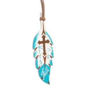 Showman FEATHER SADDLE TIE Hand Painted TEAL & BROWN Leather 5" x 2"