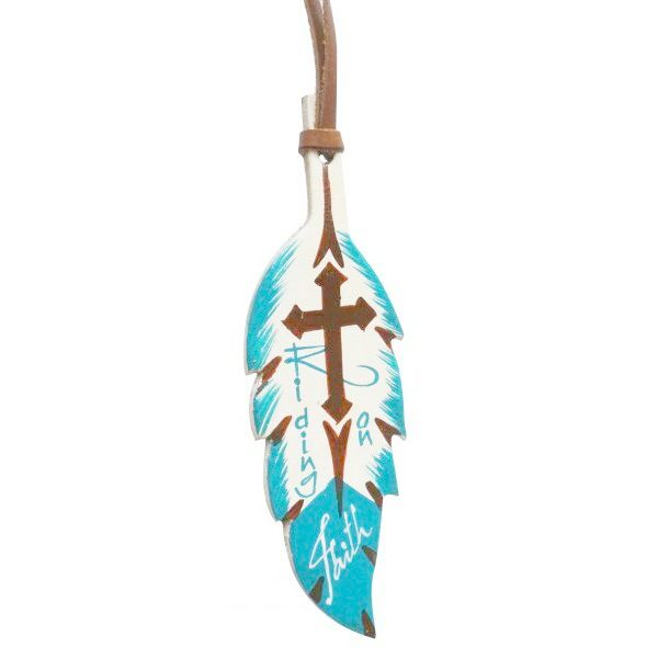 Showman FEATHER SADDLE TIE Hand Painted TEAL & BROWN Leather 5" x 2"