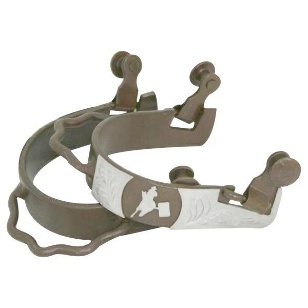 Showman Ladies Size BROWN Bumper SPURS with SILVER Engraved Overlay BARREL RACER