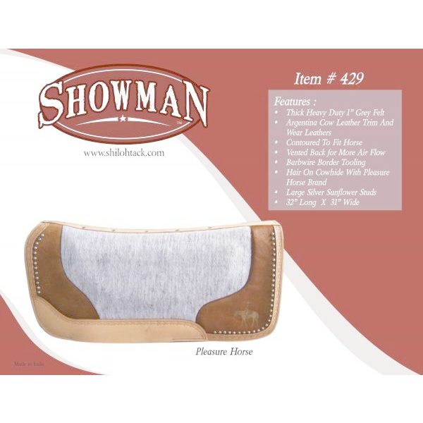 Showman Laser Etched PLEASURE HORSE Hair On Cowhide 32"x31"x1" Vented SADDLE PAD - Image 3