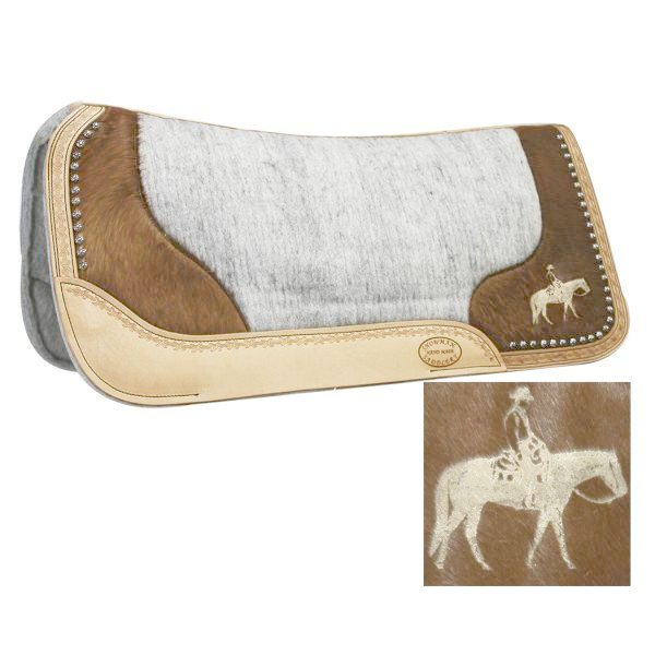 Showman Laser Etched PLEASURE HORSE Hair On Cowhide 32"x31"x1" Vented SADDLE PAD