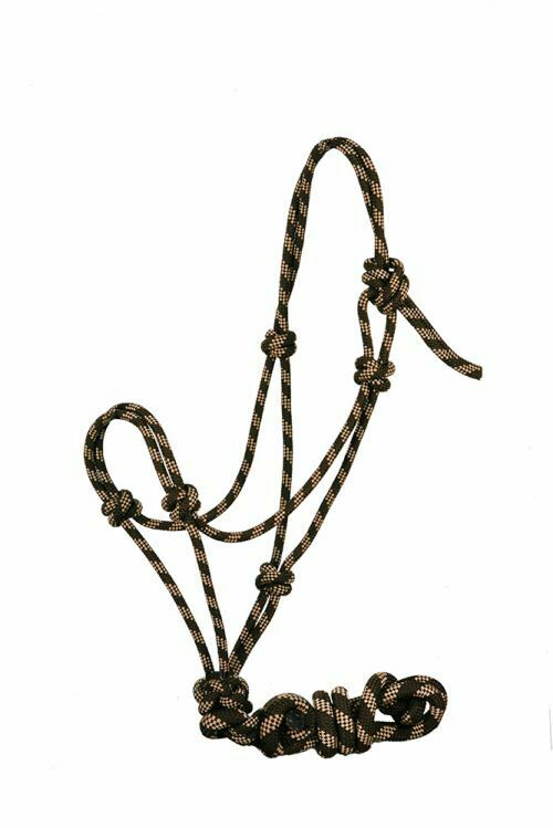 Cowboy Knot ROPE HALTER with 7.5 ft LEAD Rope Horse Size Braided Nylon