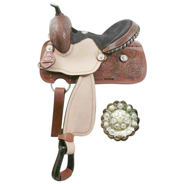 Double T Tooled BARREL SADDLE Rough Out Fenders & Rhinestone Conchos