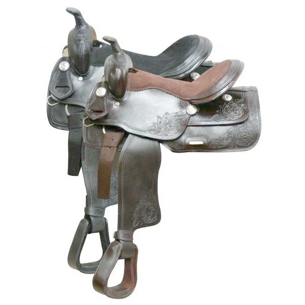 Economy Style SADDLE 16" w/ Suede Leather Seat & Floral Tolling Accents