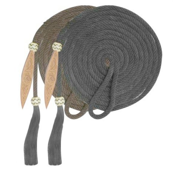 Showman 21' Round Nylon Braided MECATE REINS Horse Hair Tassel & Leather Popper