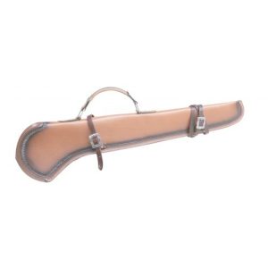 Showman GUN SCABBARD 34" Light LEATHER Scalloped BLACK Trim & SILVER Buckles