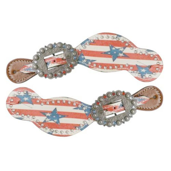 Showman Patriotic Leather SPUR STRAPS with RED WHITE BLUE STARS & STRIPES
