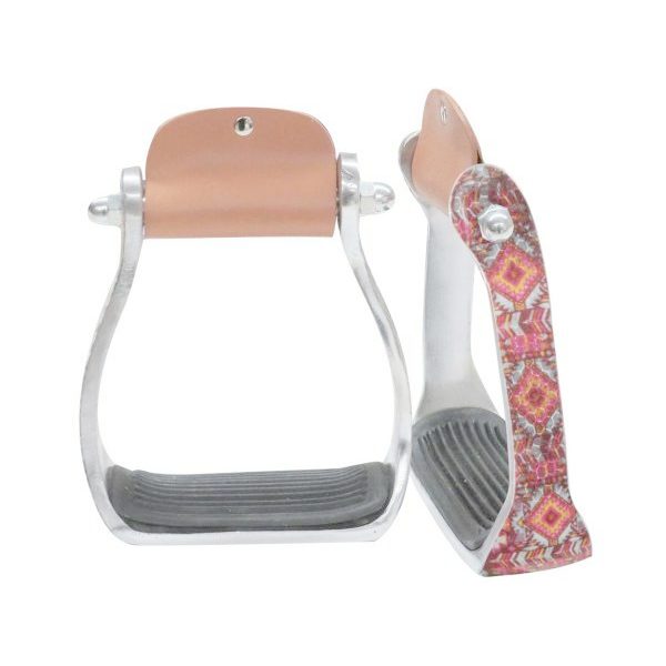 Showman SHIMMERING PINK Navajo Print Aluminum YOUTH STIRRUPS 4.25" Wide