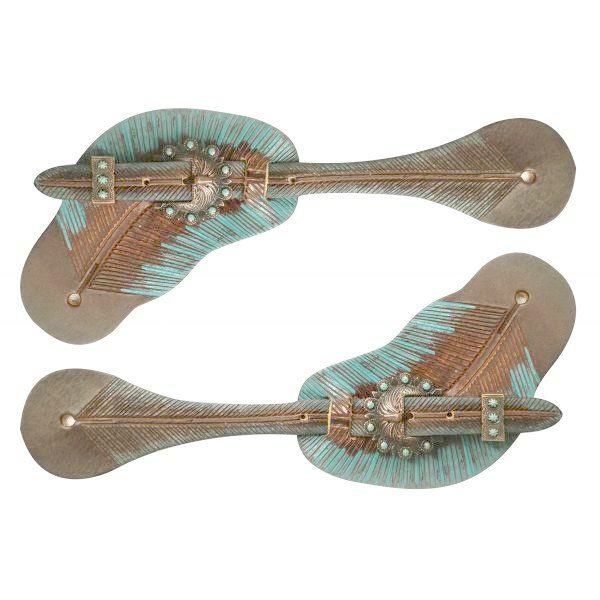 Showman TEAL COPPER FEATHER Leather SPUR STRAPS Ladies Size Adjusts 7"-9.5"