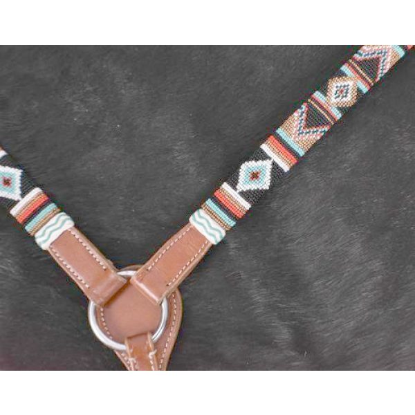 Showman TEAL & RED Navajo BEADED Leather Bridle Breast Collar Split Reins Set - Image 4