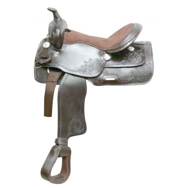 Economy Style SADDLE 16" w/ Suede Leather Seat & Floral Tolling Accents - Image 3