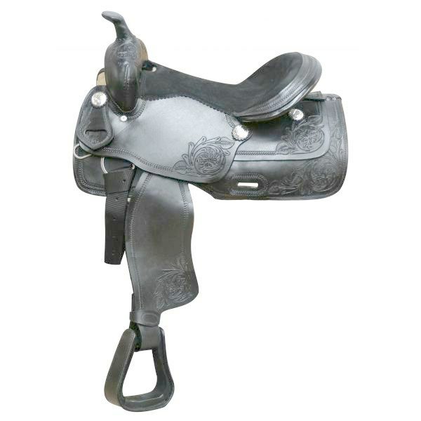Economy Style SADDLE 16" w/ Suede Leather Seat & Floral Tolling Accents - Image 2